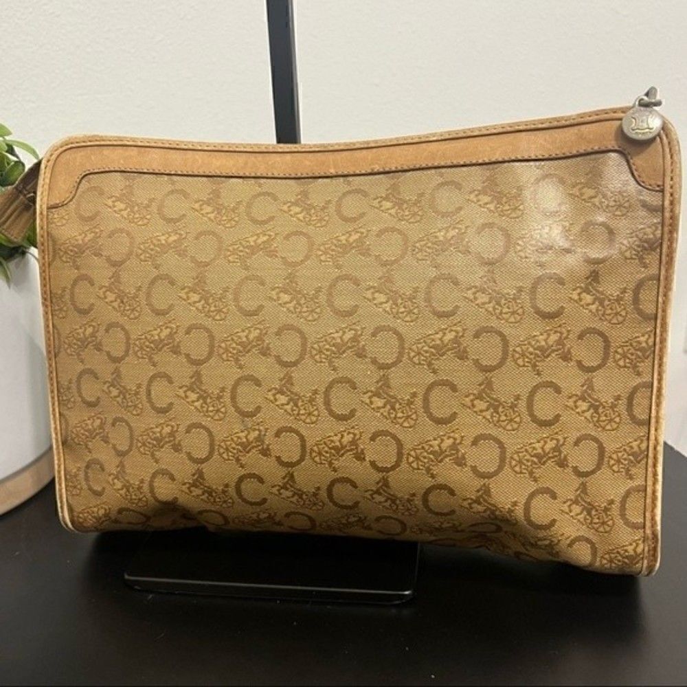 CELINE Vintage Macadam Brown Coated Canvas Clutch Pouch Cosmetic Bag - Picture 4 of 12